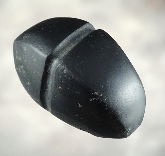 2 1/2" Grooved Atlatl Weight made from Basanite. Found by Charles Mitchell in Washington.