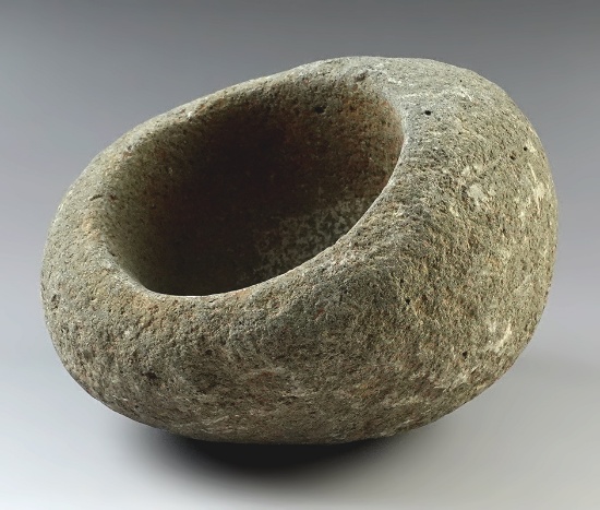 5 1/2" x 5 1/2" Stone Bowl found in Wisconsin. Made from patinated Hardstone.