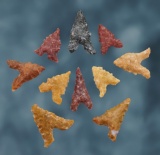 Set of 10 nicely colored New Mexico Points. The largest is 11/16