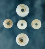 Set of 5 Opalescent Wire Wound Beads found at the Burrell Creek Site in New York.