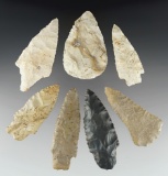 Set of 7 assorted Midwest points in good condition. The white Leaf Blade has an impact fracture.