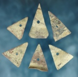 Set of 6 perforated Kettle Points found at the Burrell Creek Site in Livingston Co., New York.