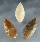 Set of three Leaf Points/Small Knives recovered in Benton Co., Washington. Ex. Charlie Mitchell.