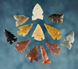 Set of 12 assorted Arrow Points found in the Western U.S. The largest is 1