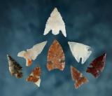 Set of 8 Southwestern U.S. Points in good overall condition. The largest is 1 1/8