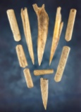 Set of 10 Bone artifacts found on the Shaddle Farm in Mason Co., West Virginia.
