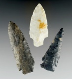 Three Ohio points - a Meadowood, a Knife &  a Flint Ridge Archaic Stemmed Point.