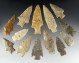 Set of 13 assorted Texas points, most in good condition. The largest is 3 3/8