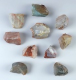 Set of 10 Hopewell Cores made from highly colorful Flint Ridge Flint. Found in Licking Co., Ohio.