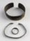Set of three Brass Trade items including a ring, an arm band and a bracelet, North Dakota.