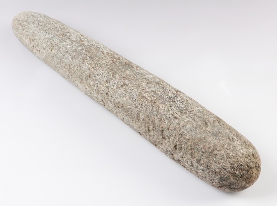 14 1/2" Roller Pestle made from nicely colored Schist. Found in the Northeastern U.S.
