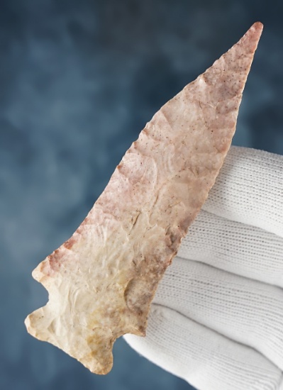 Nicely colored 4" Etley made from Strawberry Chert. Found in Cooper Co., Missouri. COA's.