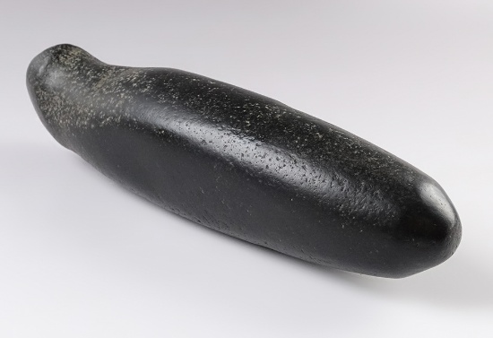 Nice 9 1/8" stylized Basalt Effigy Pestle with high polish from long use. Lower Columbia River.