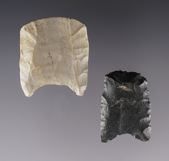 RARE! Pair of Paleo Fluted Clovis Hafted Scrapers found in Ohio. The larger is 1 5/16" x 1 3/16".
