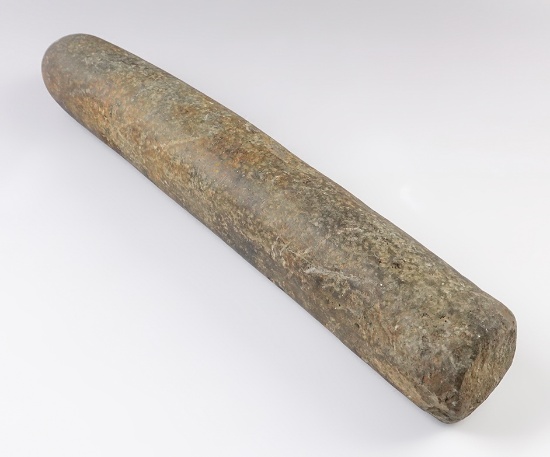13 1/2" Roller Pestle made from heavily patinated Hardstone. Found in Lake Co., Ohio.