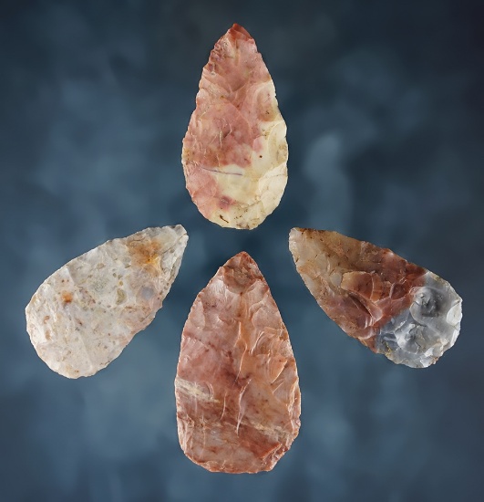 Group of 4 Adena Blades made from Flint Ridge Flint. Found in Shelby Co., Ohio. Ex. Brent Heath.