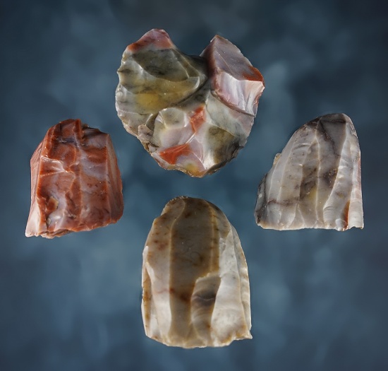 Set of 4 Flint Ridge Flint Cores with excellent color, found in Ohio. Largest is 1 3/4".
