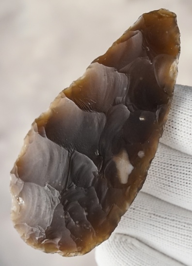 3 3/16" Archaic Knife made from Knife River Flint. Found in Knox Co., Nebraska. Rogers COA.