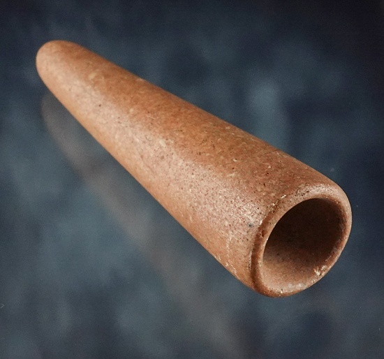 5 3/4" Chumash Tube Pipe that is well made. Recovered in California. Was once glued to a board.