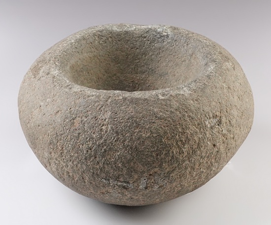 9" x 5 3/8" Stone Bowl found in California. Made from patinated Hardstone. Jerry Dickey COA.