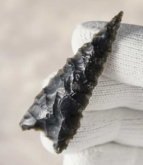 2 1/16" Humboldt made from Obsidian. Found at Crump Lake, Lake Co., Oregon. Stermer COA.