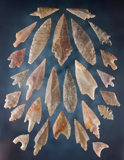 Set of 26 African Neolithic and Mesolithic points found in the Sahara Desert. Largest is 2 1/4".