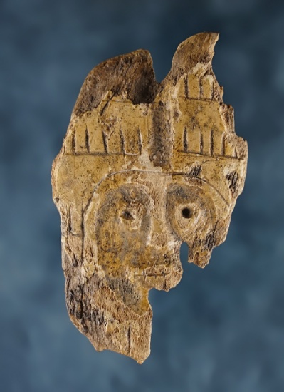 Rare! Very old 2 7/8" x 1 13/16" carved Bone Face recovered in Alaska.