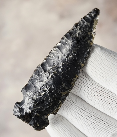 3 3/16" Obsidian Northern Side-Notched, Great Basin region of southern Oregon. COA.