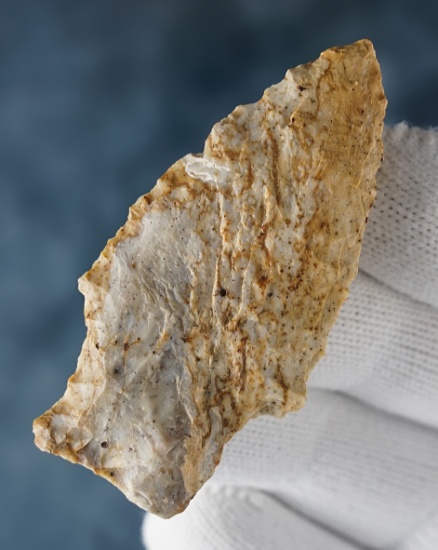 2 1/2" Plum Run Flint Stringtown Lance with an anciently salvaged base. Found in Knox Co., Ohio.