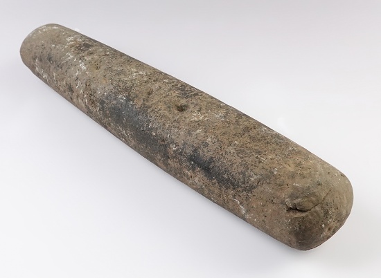 Heavily patinated 12 7/8" Roller Pestle made from Hardstone. Found in Johnson Co., Indiana.