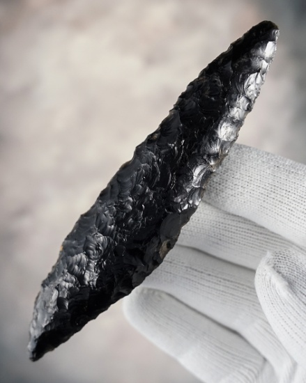 4 3/4" Paleo Haskett made from Obsidian. Found in the Great Basin/northern California.
