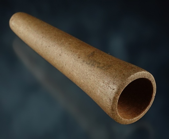 Nicely styled 4 3/4" Chumash Tube Pipe recovered in California. Was once glued to a board.