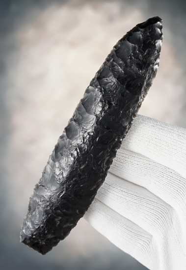 6" Archaic Knife made from Obsidian. Found at Crump Lake located in Lake Co., Oregon. COA.