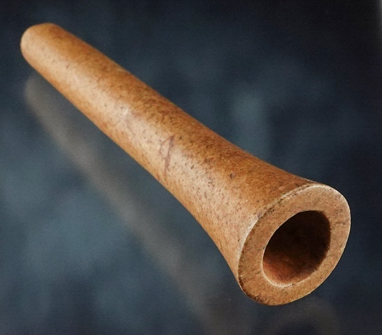 5 3/4" Chumash Tube Pipe that is well styled. Recovered in California. Was once glued to a board.