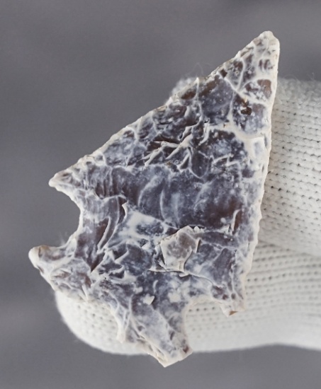 1 9/16" Pelican Lake made from patinated Knife River Flint. Found in McLean Co., North Dakota.  COA.