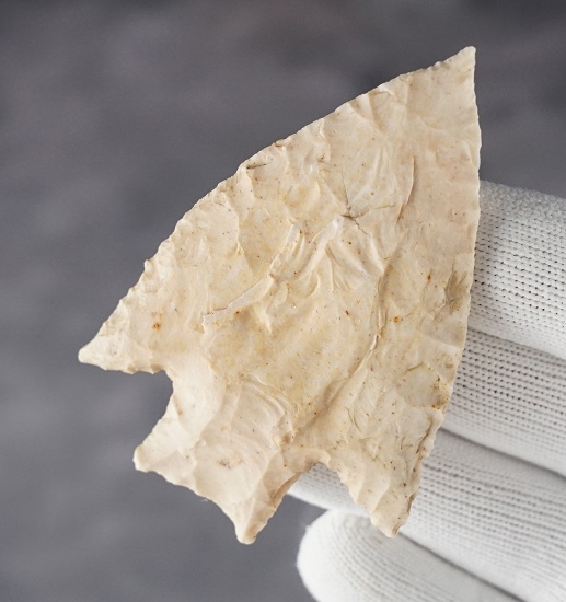 Well styled 2 15/16" Kampsville Barb made from Burlington Chert. Found in Illinois. COA's.