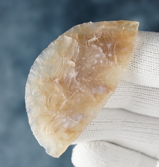 Thin 2 5/16" Bi-face Knife made from translucent Agate. Found in Dawson Co., Nebraska. COA's.