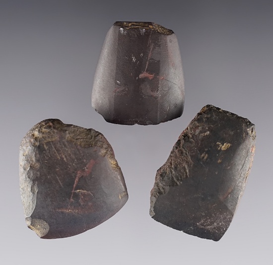 Set of three Hematite artifacts - one Adze and two Celts. Found in Mason Co., West Viginia.
