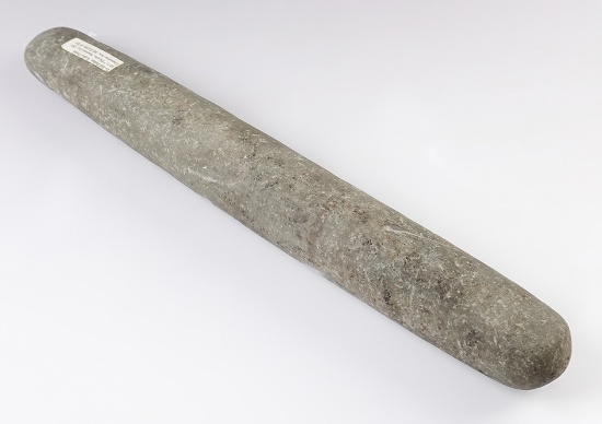Large 14 3/4" Diorite Roller Pestle found in Marion Co., Ohio. Ex. Fred Fisher collection.