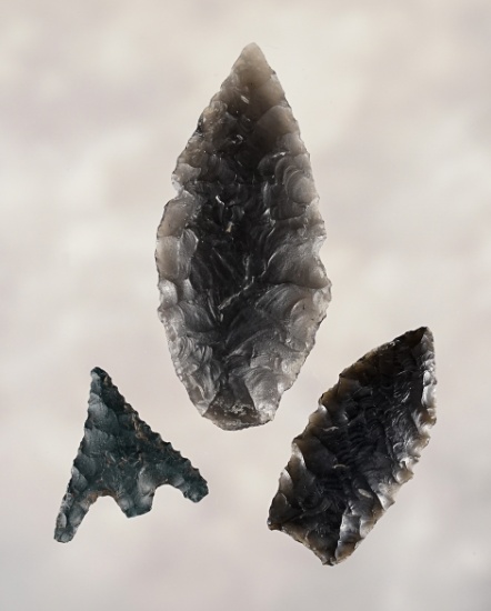 Set of three Obsidian Points found between 1926 - 1986 by George and Beth Miller of California.