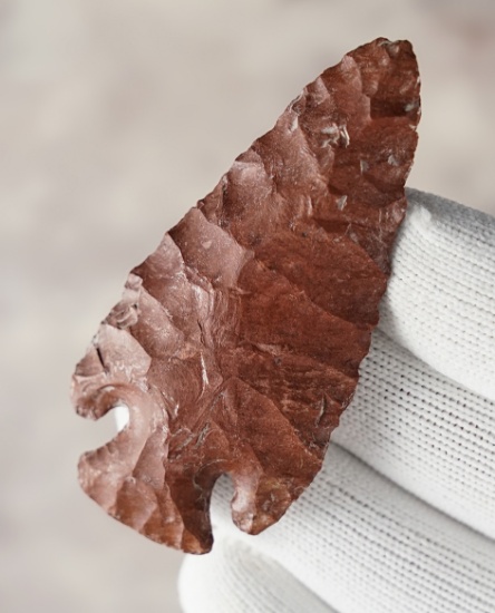 2 3/4" Ocala made from red Chert. Found in Knox Co., Illinois. Ex. B.W. Stephens (S-0344). COA's.