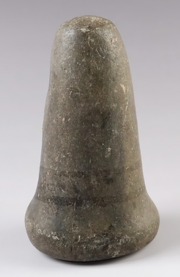 Nicely polished 5 1/4" tall Bell Pestle with a nutting divot on base. Found in Green Co., Illinois.