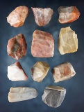 Set of 11 Hopewell Cores made from colorful Flint Ridge Flint. Found in Licking Co., Ohio.
