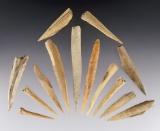 Set of 14 Bone Awls. All were found on the Shaddle Farm in Mason Co., West Viginia.