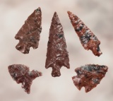 Set of 5 assorted points made from Mahogany Obsidian. Largest is 1 1/2