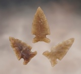 Set of three well made Knife River Flint Sidenotch Arrow Points. Found in the North Dakota.