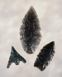 Set of three Obsidian Points found between 1926 - 1986 by George and Beth Miller of California.