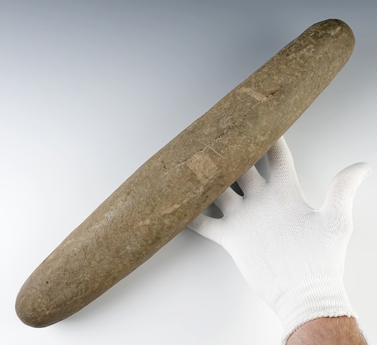 Large 16 1/2" Roller Pestle made from polished and well patinated Hardstone. Found in McLean Co., Ke
