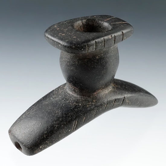 3 3/4" Historic Stone Pipe in excellent condition with engraved lines on several parts of the Pipe.