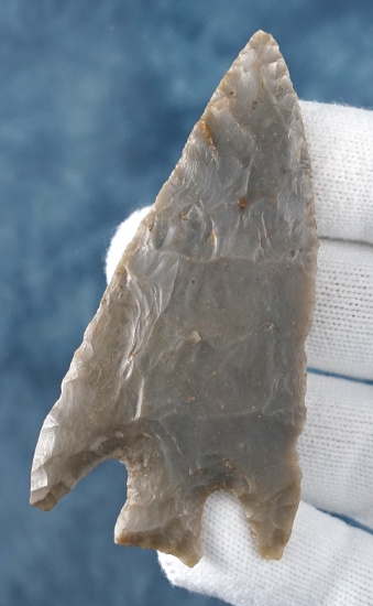 3 5/16" Buck Creek with a restored shoulder. Made from high grade Hornstone. Illinois. COA.